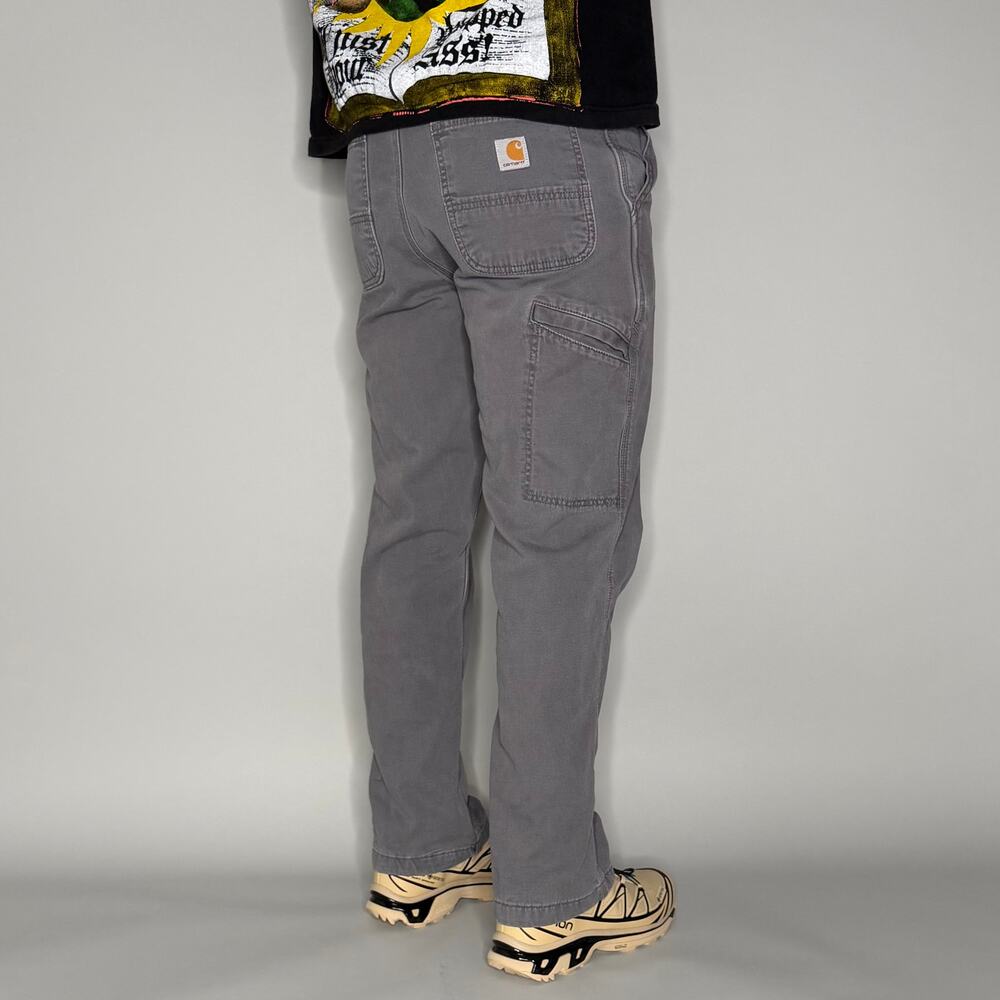 Vintage 90s Carhartt Carpenter Pants 34x30 Relaxed Fit Grey Lined Canvas